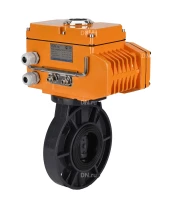 Затвор дисковый поворотный DN.ru WBV4242E-2W-Fb-ISO Дн50 Ру10 межфланцевый, корпус - НПВХ, диск - НПВХ, уплотнение - EPDM, с электроприводом DN.ru QT-N-003EM-O1-220VAC-У1