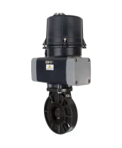 Затвор дисковый поворотный DN.ru WBV4242E-2W-Fb-ISO Дн200 Ру10 межфланцевый, корпус - НПВХ, диск - НПВХ, уплотнение - EPDM, с электроприводом DN.ru QTSA-N-014EM-O0-220VAC с пружинным возвратом
