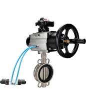 Затвор дисковый поворотный DN.ru WBV3232V-2W-Fb-H Ду150 Ру16, корпус - нержавеющая сталь 316L, диск - нержавеющая сталь 316L, уплотнение - Viton, с пневмоприводом PA-DA-105-1 двойного действия, с пневмораспределителем 4V320-08 220В, с БКВ APL-210N