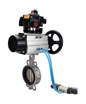 Затвор дисковый поворотный DN.ru WBV3232V-2W-Fb-H Ду150 Ру16, корпус - нержавеющая сталь 316L, диск - нержавеющая сталь 316L, уплотнение - Viton, с пневмоприводом PA-DA-105-1 двойного действия, с пневмораспределителем 4V320-08 220В, с БКВ APL-410N EX