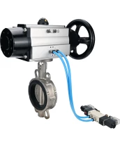 Затвор дисковый поворотный DN.ru WBV3232V-2W-Fb-H Ду150 Ру16, корпус - нержавеющая сталь 316L, диск - нержавеющая сталь 316L, уплотнение - Viton, с пневмоприводом PA-DA-105-1 двойного действия, с пневмораспределителем 4V320-08 220В