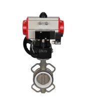 Затвор дисковый поворотный DN.ru WBV3232P-2W-Fb-H Ду40 Ру16, корпус - нержавеющая сталь 316L, диск - нержавеющая сталь 316L, уплотнение - PTFE, с пневмоприводом PA-DA-083, с пневмораспределителем 4V320-08 220В, с ручным дублером MON2-450-T28-ISO