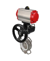 Затвор дисковый поворотный DN.ru WBV3232P-2W-Fb-H Ду40 Ру16, корпус - нержавеющая сталь 316L, диск - нержавеющая сталь 316L, уплотнение - PTFE, с пневмоприводом PA-DA-083, с пневмораспределителем 4V320-08 220В, с ручным дублером MON2-450-T28-ISO