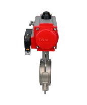 Затвор дисковый поворотный DN.ru WBV3232P-2W-Fb-H Ду80 Ру16, корпус - нержавеющая сталь 316L, диск - нержавеющая сталь 316L, уплотнение - PTFE, с пневмоприводом DN.ru PA-DA-083 и пневмораспределителем 4M310-08 24В