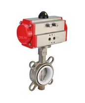 Затвор дисковый поворотный DN.ru WBV3232P-2W-Fb-H Ду40 Ру16, корпус - нержавеющая сталь 316L, диск - нержавеющая сталь 316L, уплотнение - PTFE, с пневмоприводом DN.ru PA-DA-083 двойного действия