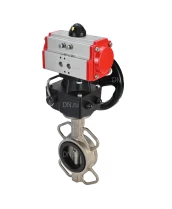Затвор дисковый поворотный DN.ru WBV3232V-2W-Fb-H Ду50 Ру16, корпус - нержавеющая сталь 316L, диск - нержавеющая сталь 316L, уплотнение - Viton, с пневмоприводом PA-DA-065 двойного действия, с ручным дублером MON1-250-T26-ISO