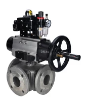 Кран шаровой DN.ru BV3232P(4pc)-FP-3WL-F Ду100 Ру16 полнопроходной трехходовой, фланцевый, корпус - нержавеющая сталь SS316, с пневмоприводом DN.ru PA-DA-105-1, пневмораспределителем 4M310-08 220В, БКВ APL-410N EX и БПВ AFC2000