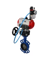 Затвор дисковый поворотный DN.ru WBV1413E-2W-Fb-H Ду80 Ру16, корпус - чугун GGG50, диск - чугун GGG40, уплотнение - EPDM, с пневмоприводом PA-DA-083 двойного действия, с пневмораспределителем 4M310-08 24В, с ручным дублером MON2-450-T28-ISO, с БПВ AFC2000