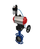 Затвор дисковый поворотный DN.ru WBV1413E-2W-Fb-H Ду100 Ру16, корпус - чугун GGG50, диск - чугун GGG40,  EPDM, с пневмоприводом PA-DA-083 двойного действия, с пневмораспределителем 4M310-08 220В, с ручным дублером MON2-450-T28-ISO, с БПВ AFC2000