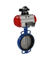 Затвор дисковый поворотный DN.ru WBV1413E-2W-Fb-H Ду250 Ру16, корпус - чугун GGG50, диск - чугун GGG40, уплотнение - EPDM, с пневмоприводом DN.ru PA-DA-140 двойного действия, с пневмораспределителем 4V320-08 220В, с БКВ APL-210N