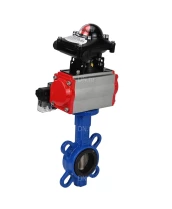 Затвор дисковый поворотный DN.ru WBV1413E-2W-Fb-H Ду50 Ру16, корпус - чугун GGG50, диск - чугун GGG40, уплотнение - EPDM, с пневмоприводом DN.ru PA-DA-065 двойного действия, с пневмораспределителем 4V320-08 220В, с БКВ APL-210N