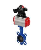 Затвор дисковый поворотный DN.ru WBV1413E-2W-Fb-H Ду50 Ру16, корпус - чугун GGG50, диск - чугун GGG40, уплотнение - EPDM, с пневмоприводом DN.ru PA-DA-065 двойного действия, с пневмораспределителем 4V320-08 220В, с БКВ APL-210N