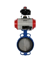 Затвор дисковый поворотный DN.ru WBV1413E-2W-Fb-H Ду200 Ру16, корпус - чугун GGG50, диск - чугун GGG40, уплотнение - EPDM, с пневмоприводом DN.ru PA-DA-130 двойного действия, с пневмораспределителем 4M310-08 24В, с БКВ APL-410N EX