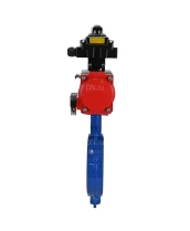 Затвор дисковый поворотный DN.ru WBV1413E-2W-Fb-H Ду200 Ру16, корпус - чугун GGG50, диск - чугун GGG40, уплотнение - EPDM, с пневмоприводом DN.ru PA-DA-130 двойного действия, с пневмораспределителем 4M310-08 24В, с БКВ APL-410N EX