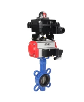 Затвор дисковый поворотный DN.ru WBV1413E-2W-Fb-H Ду50 Ру16, корпус - чугун GGG50, диск - чугун GGG40, уплотнение - EPDM, с пневмоприводом DN.ru PA-DA-065 двойного действия, с пневмораспределителем 4M310-08 24В, с БКВ APL-410N EX