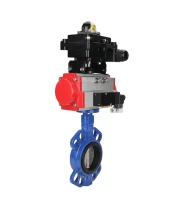 Затвор дисковый поворотный DN.ru WBV1413E-2W-Fb-H Ду150 Ру16, корпус - чугун GGG50, диск - чугун GGG40, уплотнение - EPDM, с пневмоприводом DN.ru PA-DA-105 двойного действия, с пневмораспределителем 4M310-08 220В, с БКВ APL-410N EX
