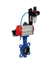 Затвор дисковый поворотный DN.ru WBV1413E-2W-Fb-H Ду40 Ру16, корпус - чугун GGG50, диск - чугун GGG40, уплотнение - EPDM, с пневмоприводом DN.ru PA-DA-052 двойного действия, с пневмораспределителем 4M310-08 220В, с БПВ AFC2000