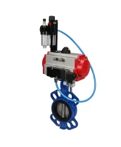 Затвор дисковый поворотный DN.ru WBV1413E-2W-Fb-H Ду80 Ру16, корпус - чугун GGG50, диск - чугун GGG40, уплотнение - EPDM, с пневмоприводом DN.ru PA-DA-083 двойного действия, с пневмораспределителем 4M310-08 24В, с БПВ AFC2000