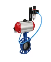 Затвор дисковый поворотный DN.ru WBV1413E-2W-Fb-H Ду100 Ру16, корпус - чугун GGG50, диск - чугун GGG40, уплотнение - EPDM, с пневмоприводом DN.ru PA-DA-083 двойного действия, с пневмораспределителем 4M310-08 24В, с БПВ AFC2000
