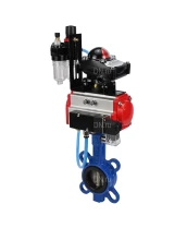 Затвор дисковый поворотный DN.ru WBV1413E-2W-Fb-H Ду40 Ру16, корпус - чугун GGG50, диск - чугун GGG40, уплотнение - EPDM, с пневмоприводом DN.ru PA-DA-052 двойного действия, с пневмораспределителем 4M310-08 24В, с БКВ APL-210N, с БПВ AFC2000