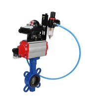 Затвор дисковый поворотный DN.ru WBV1413E-2W-Fb-H Ду50 Ру16, корпус - чугун GGG50, диск - чугун GGG40, уплотнение - EPDM, с пневмоприводом DN.ru PA-DA-065 двойного действия, с пневмораспределителем 4M310-08 24В, с БКВ APL-210N, с БПВ AFC2000