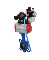 Затвор дисковый поворотный DN.ru WBV1413E-2W-Fb-H Ду50 Ру16, корпус - чугун GGG50, диск - чугун GGG40, уплотнение - EPDM, с пневмоприводом DN.ru PA-DA-065 двойного действия, с пневмораспределителем 4M310-08 24В, с БКВ APL-210N, с БПВ AFC2000