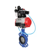 Затвор дисковый поворотный DN.ru WBV1413E-2W-Fb-H Ду150 Ру16, корпус - чугун GGG50, диск - чугун GGG40, уплотнение - EPDM, с пневмоприводом DN.ru PA-DA-105 двойного действия, с пневмораспределителем 4M310-08 24В, с БКВ APL-210N, с БПВ AFC2000