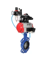 Затвор дисковый поворотный DN.ru WBV1413E-2W-Fb-H Ду150 Ру16, корпус - чугун GGG50, диск - чугун GGG40, уплотнение - EPDM, с пневмоприводом DN.ru PA-DA-105 двойного действия, с пневмораспределителем 4M310-08 24В, с БКВ APL-210N, с БПВ AFC2000