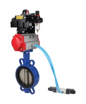 Затвор дисковый поворотный DN.ru WBV1413E-2W-Fb-H Ду100 Ру16, корпус - чугун GGG50, диск - чугун GGG40, уплотнение - EPDM, с пневмоприводом PA-SA-130, пневмораспределителем 4V320-08 220В, БКВ APL-410N EX и БПВ AFC2000