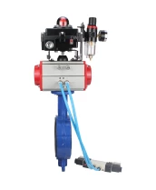 Затвор дисковый поворотный DN.ru WBV1413E-2W-Fb-H Ду100 Ру16, корпус - чугун GGG50, диск - чугун GGG40, уплотнение - EPDM, с пневмоприводом DN.ru PA-DA-083 двойного действия, с пневмораспределителем 4V320-08 220В, с БКВ APL-410N EX, с БПВ AFC2000