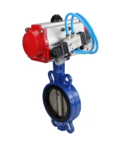 Затвор дисковый поворотный DN.ru WBV1413E-2W-Fb-H Ду125 Ру16, корпус - чугун GGG50, диск - чугун GGG40, уплотнение - EPDM, с пневмоприводом DN.ru PA-SA-130 с возвратными пружинами, с пневмораспределителем 4V320-08 220В