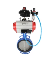 Затвор дисковый поворотный DN.ru WBV1413E-2W-Fb-H Ду200 Ру16, корпус - чугун GGG50, диск - чугун GGG40, уплотнение - EPDM, с пневмоприводом DN.ru PA-DA-130 двойного действия, с пневмораспределителем 4M310-08 24В, с БКВ APL-410N EX, с БПВ AFC2000