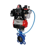 Затвор дисковый поворотный DN.ru WBV1413E-2W-Fb-H Ду50 Ру16, корпус - чугун GGG50, диск - чугун GGG40, уплотнение - EPDM, с пневмоприводом DN.ru PA-SA-083 с возвратными пружинами, с пневмораспределителем 4M310-08 220В, с БКВ APL-410N EX, с БПВ AFC2000