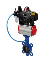 Затвор дисковый поворотный DN.ru WBV1413E-2W-Fb-H Ду50 Ру16, корпус - чугун GGG50, диск - чугун GGG40, уплотнение - EPDM, с пневмоприводом DN.ru PA-SA-083 с возвратными пружинами, с пневмораспределителем 4M310-08 220В, с БКВ APL-410N EX, с БПВ AFC2000