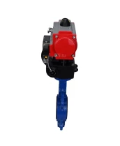 Затвор дисковый поворотный DN.ru WBV1413E-2W-Fb-H Ду100 Ру16, корпус - чугун GGG50, диск - чугун GGG40, уплотнение - EPDM, с пневмоприводом DN.ru PA-DA-083 двойного действия, с пневмораспределителем 4M310-08 24В, с ручным дублером MON2-450-T28-ISO