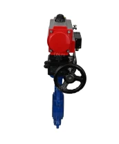 Затвор дисковый поворотный DN.ru WBV1413E-2W-Fb-H Ду100 Ру16, корпус - чугун GGG50, диск - чугун GGG40, уплотнение - EPDM, с пневмоприводом DN.ru PA-DA-083 двойного действия, с пневмораспределителем 4M310-08 24В, с ручным дублером MON2-450-T28-ISO