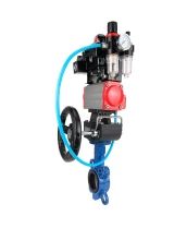 Затвор дисковый поворотный DN.ru WBV1413E-2W-Fb-H Ду50 Ру16, корпус - чугун GGG50, диск - чугун GGG40,  EPDM, с пневмоприводом PA-DA-065, с пневмораспределителем 4M310-08 24В, с БКВ APL-410N EX, с ручным дублером MON1-250-T26-ISO, с БПВ AFC2000