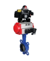 Затвор дисковый поворотный DN.ru WBV1132N-2W-Fb-H Ду40 Ру16, корпус - чугун GG25, диск - нержавеющая сталь 316L, уплотнение - NBR, с пневмоприводом DN.ru PA-DA-052 двойного действия, с пневмораспределителем 4M310-08 220В, с БКВ APL-410N EX
