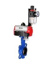 Затвор дисковый поворотный DN.ru WBV1132N-2W-Fb-H Ду40 Ру16, корпус - чугун GG25, диск - нержавеющая сталь 316L, уплотнение - NBR, с пневмоприводом DN.ru PA-DA-052 двойного действия, пневмораспределителем 4М310-08 220В NAMUR, БПВ AFC2000