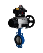 Затвор дисковый поворотный DN.ru WBV1432E-2W-Fb-H Ду150 Ру16, корпус - чугун GGG50, диск - нержавеющая сталь 316L, уплотнение - EPDM, с пневмоприводом DN.ru PA-DA-105-1 двойного действия, пневмораспределителем 4М310-08 220В NAMUR, БКВ APL-410N EX