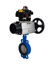 Затвор дисковый поворотный DN.ru WBV1432E-2W-Fb-H Ду150 Ру16, корпус - чугун GGG50, диск - нержавеющая сталь 316L, уплотнение - EPDM, с пневмоприводом DN.ru PA-DA-105-1 двойного действия, с БКВ APL-410N EX