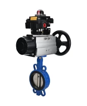 Затвор дисковый поворотный DN.ru WBV1413E-2W-Fb-H Ду150 Ру16, корпус - чугун GGG50, диск - чугун GGG40, уплотнение - EPDM, с пневмоприводом DN.ru PA-DA-105-1 двойного действия, с БКВ APL-410N EX