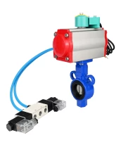 Затвор дисковый поворотный DN.ru Ду25/32 Ру16, корпус - алюминиевый сплав, диск - нержавеющая сталь 316L, уплотнение - EPDM, с пневмоприводом PA-SA-083, пневмораспределителем 4V320-08 AC220V и магнитным переключателем ALS200D (WBV0232E-2W-Fb-ISO-H)