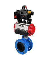 Затвор дисковый поворотный DN.ru WBV1313E-2W-F-H Ду100 Ру16 фланцевый, корпус - чугун GGG40, диск - чугун GGG40, уплотнение - EPDM, с пневмоприводом DN.ru PA-DA-105, пневмораспределителем DN.ru 4М310-08 24В NAMUR и БКВ DN.ru APL-410N EX