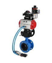 Затвор дисковый поворотный DN.ru WBV1313E-2W-F-H Ду100 Ру16 фланцевый, корпус - чугун GGG40, диск - чугун GGG40, EPDM, с пневмоприводом DN.ru PA-DA-105, пневмораспределителем 4V320-10 220В, БКВ APL-210N, ручным дублером MON1-250-T26-ISO и БПВ AFC2000