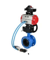 Затвор дисковый поворотный DN.ru WBV1313E-2W-F-H Ду100 Ру16 фланцевый, корпус - чугун GGG40, диск - чугун GGG40, EPDM, с пневмоприводом DN.ru PA-DA-105, пневмораспределителем DN.ru 4V320-10 220В, БКВ DN.ru APL-210N и ручным дублером DN.ru MON1-250-T26-ISO