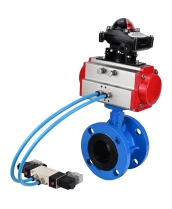 Затвор дисковый поворотный DN.ru WBV1313E-2W-F-H Ду100 Ру16 фланцевый, корпус - чугун GGG40, диск - чугун GGG40, уплотнение - EPDM, с пневмоприводом DN.ru PA-DA-105, пневмораспределителем DN.ru 4V320-10 220В и БКВ DN.ru APL-210N