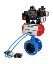 Затвор дисковый поворотный DN.ru WBV1313E-2W-F-H Ду100 Ру16 фланцевый, корпус - чугун GGG40, диск - чугун GGG40, EPDM, с пневмоприводом DN.ru PA-DA-105, пневмораспределителем DN.ru 4V320-10 220В, БКВ DN.ru APL-410N EX и БПВ DN.ru AFC2000