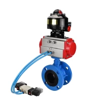 Затвор дисковый поворотный DN.ru WBV1313E-2W-F-H Ду100 Ру16 фланцевый, корпус - чугун GGG40, диск - чугун GGG40, уплотнение - EPDM, с пневмоприводом DN.ru PA-DA-105, пневмораспределителем DN.ru 4V320-10 220В и БКВ DN.ru APL-510N EX