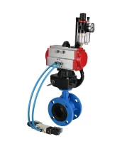 Затвор дисковый поворотный DN.ru WBV1313E-2W-F-H Ду100 Ру16 фланцевый, корпус - чугун GGG40, диск - чугун GGG40, EPDM, с пневмоприводом DN.ru PA-DA-105, пневмораспределителем DN.ru 4V320-10 220В, ручным дублером DN.ru MON1-250-T26-ISO и БПВ DN.ru AFC2000